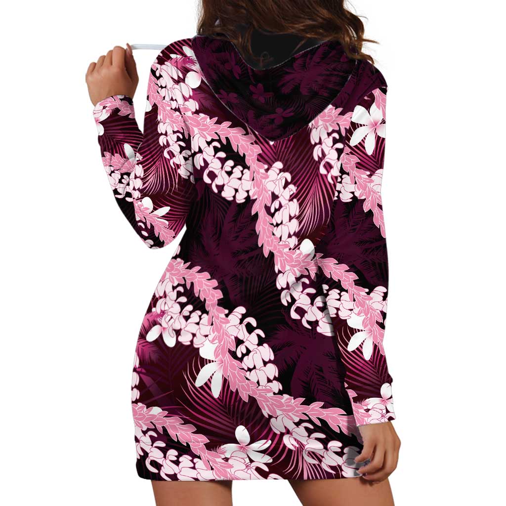 Puakenikeni Maile Lei Hoodie Dress Frangipani Pink Tropical Leaves LT01 - Polynesian Pride