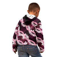Puakenikeni Maile Lei Kid Hoodie Frangipani Pink Tropical Leaves LT01 - Polynesian Pride