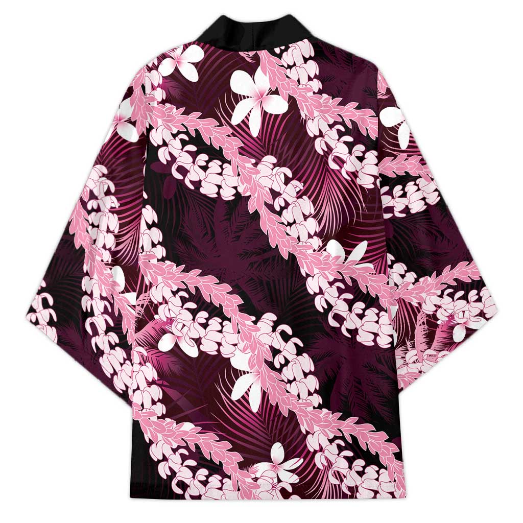 Puakenikeni Maile Lei Kimono Frangipani Pink Tropical Leaves