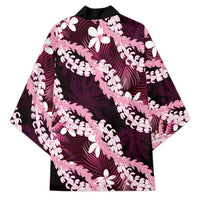 Puakenikeni Maile Lei Kimono Frangipani Pink Tropical Leaves