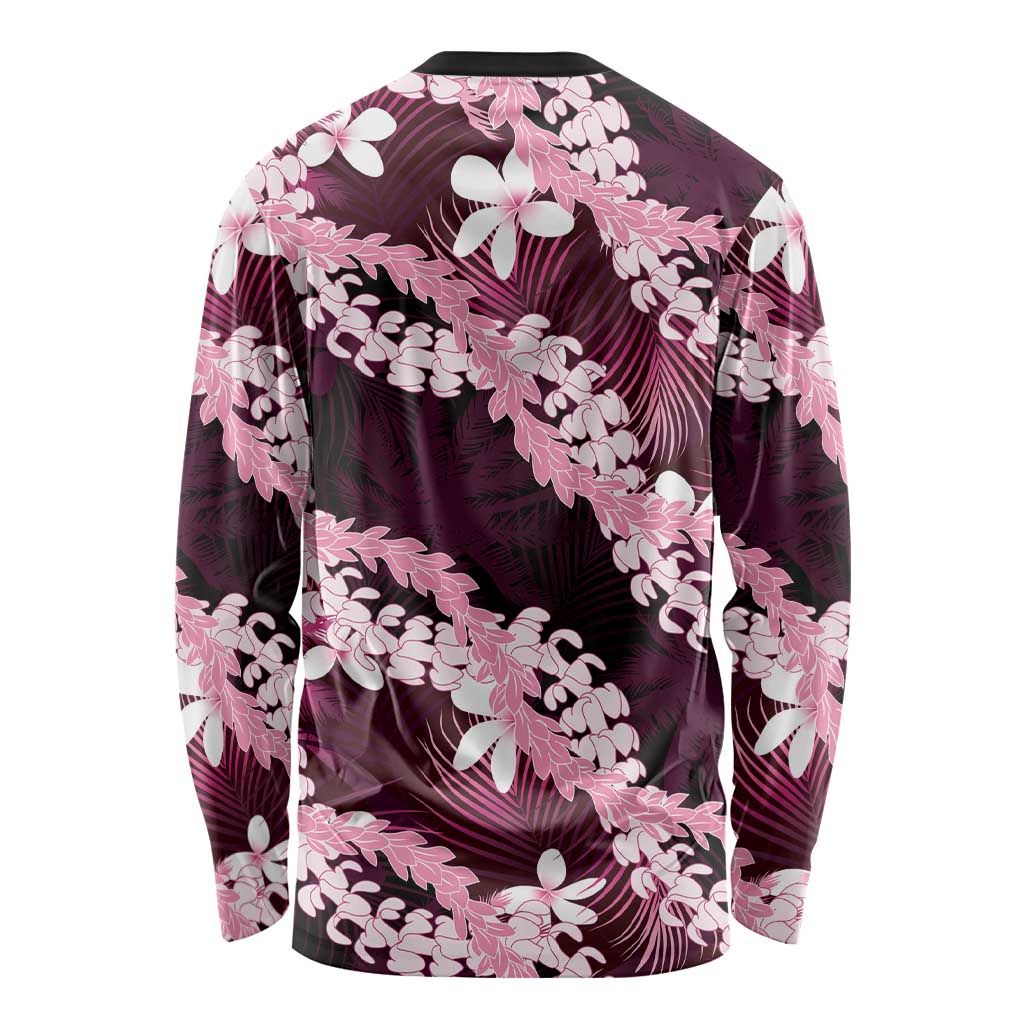 Puakenikeni Maile Lei Long Sleeve Shirt Frangipani Pink Tropical Leaves