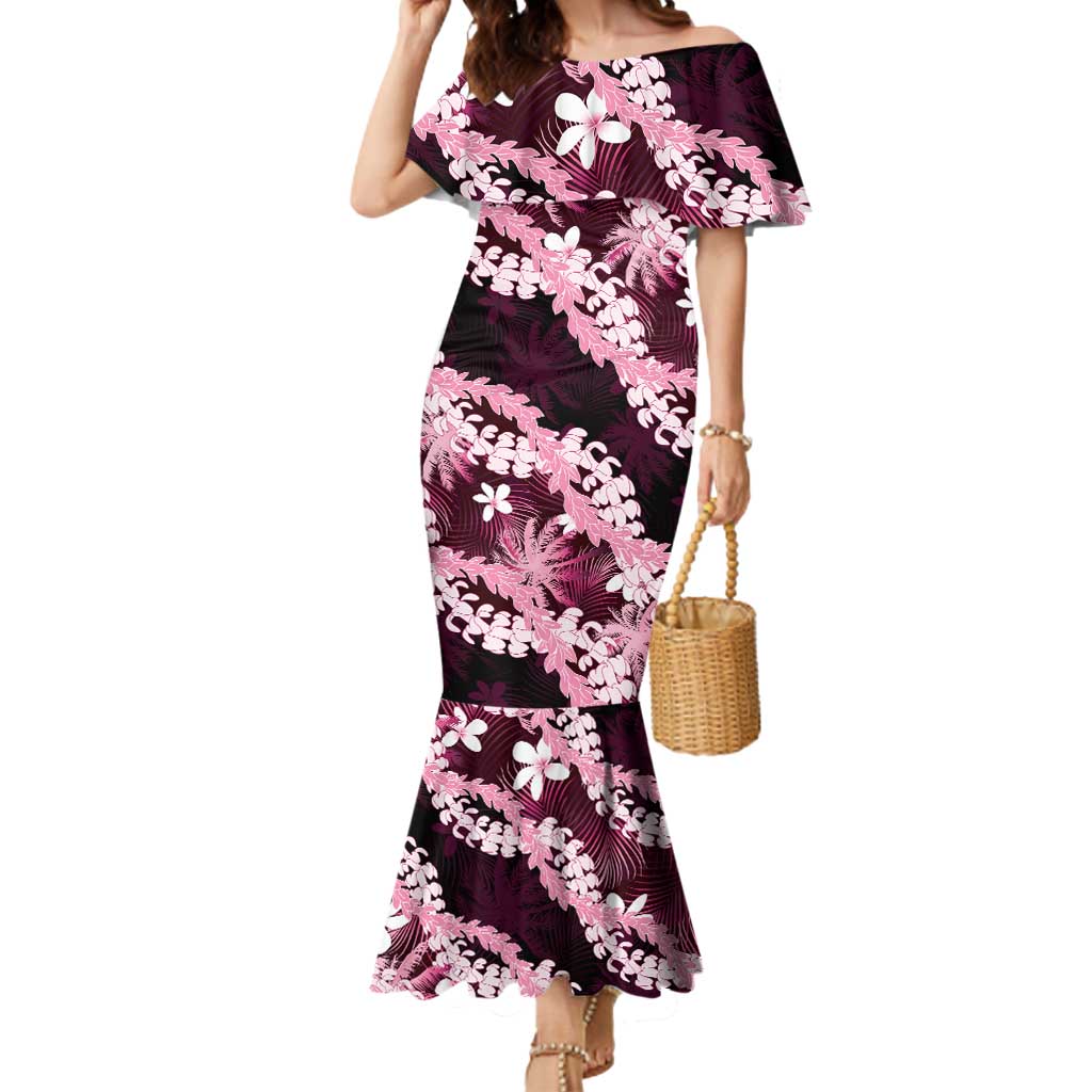 Puakenikeni Maile Lei Mermaid Dress Frangipani Pink Tropical Leaves LT01 Women Pink - Polynesian Pride