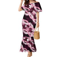 Puakenikeni Maile Lei Mermaid Dress Frangipani Pink Tropical Leaves LT01 Women Pink - Polynesian Pride
