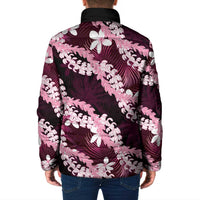 Puakenikeni Maile Lei Padded Jacket Frangipani Pink Tropical Leaves