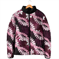 Puakenikeni Maile Lei Padded Jacket Frangipani Pink Tropical Leaves