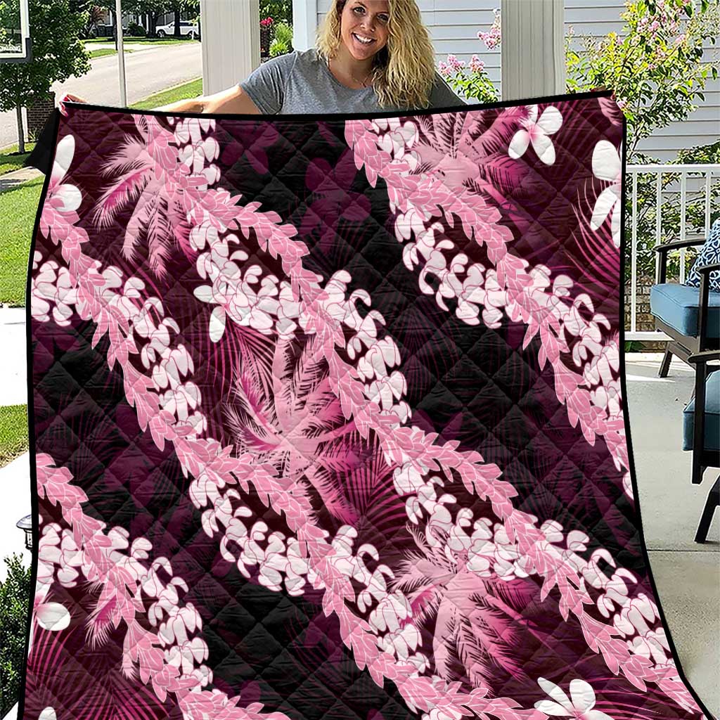 Puakenikeni Maile Lei Quilt Frangipani Pink Tropical Leaves
