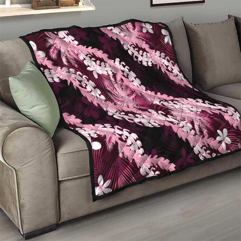 Puakenikeni Maile Lei Quilt Frangipani Pink Tropical Leaves