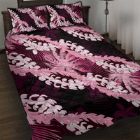 Puakenikeni Maile Lei Quilt Bed Set Frangipani Pink Tropical Leaves