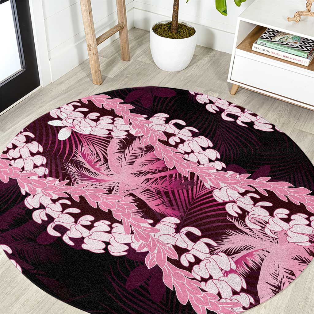 Puakenikeni Maile Lei Round Carpet Frangipani Pink Tropical Leaves