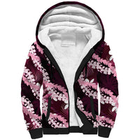 Puakenikeni Maile Lei Sherpa Hoodie Frangipani Pink Tropical Leaves LT01 Unisex Pink - Polynesian Pride