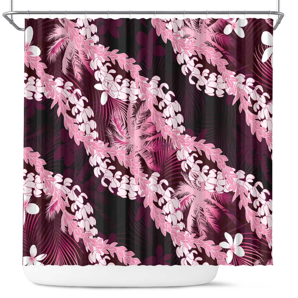 Puakenikeni Maile Lei Shower Curtain Frangipani Pink Tropical Leaves