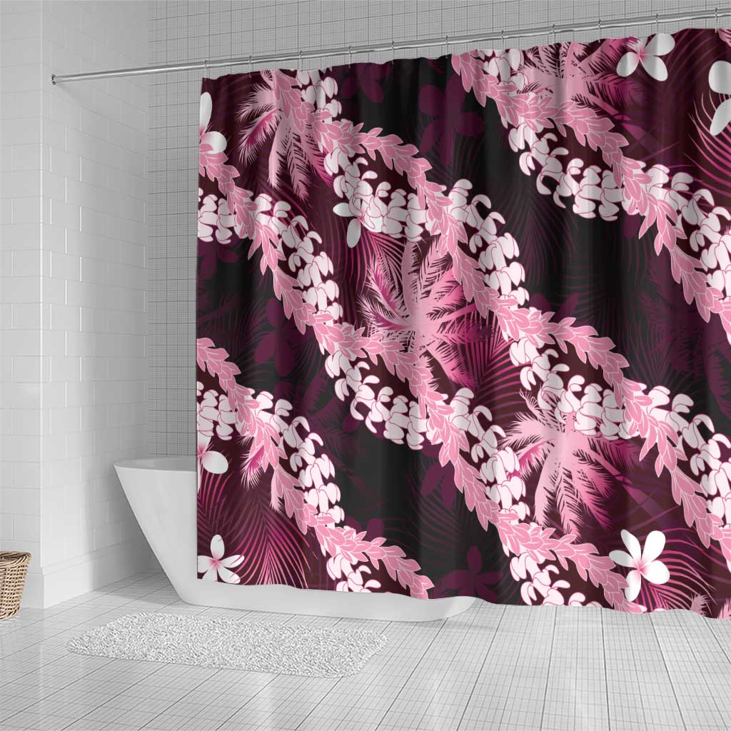 Puakenikeni Maile Lei Shower Curtain Frangipani Pink Tropical Leaves