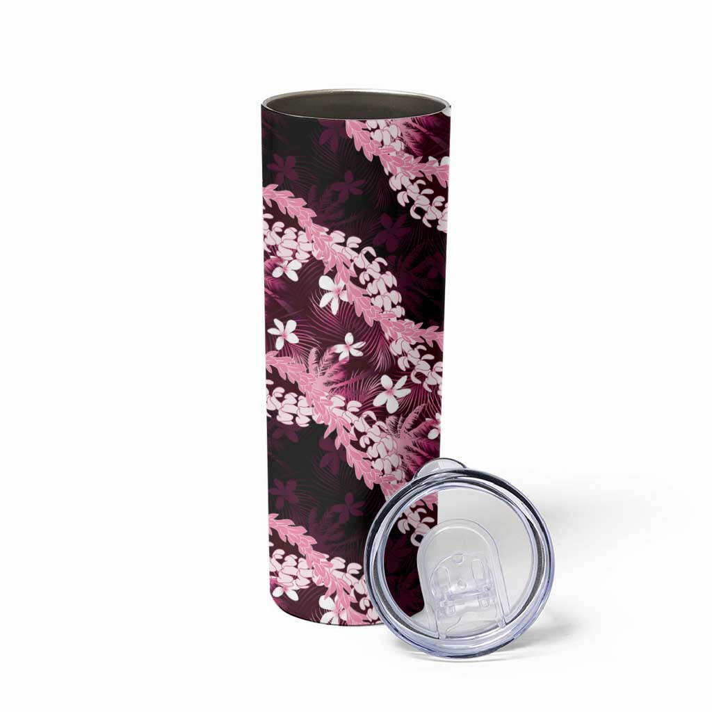Puakenikeni Maile Lei Skinny Tumbler Frangipani Pink Tropical Leaves LT01 - Polynesian Pride