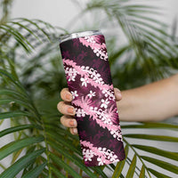 Puakenikeni Maile Lei Skinny Tumbler Frangipani Pink Tropical Leaves LT01 - Polynesian Pride