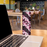 Puakenikeni Maile Lei Skinny Tumbler Frangipani Pink Tropical Leaves LT01 - Polynesian Pride