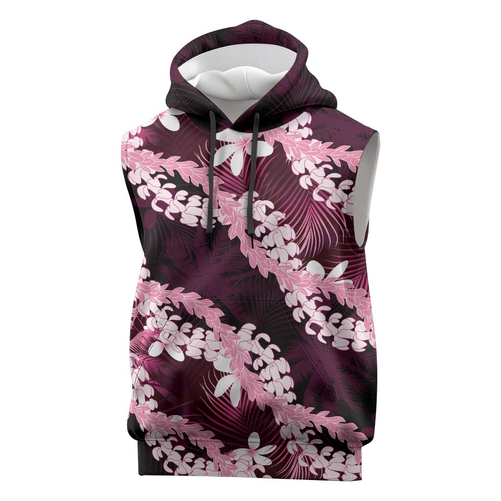 Puakenikeni Maile Lei Sleeveless Hoodie Frangipani Pink Tropical Leaves LT01 Pink - Polynesian Pride