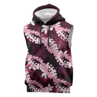 Puakenikeni Maile Lei Sleeveless Hoodie Frangipani Pink Tropical Leaves LT01 Pink - Polynesian Pride