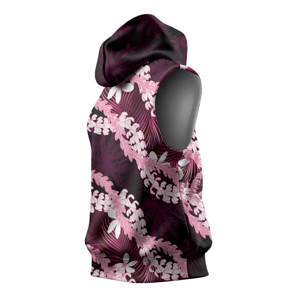 Puakenikeni Maile Lei Sleeveless Hoodie Frangipani Pink Tropical Leaves LT01 - Polynesian Pride