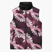 Puakenikeni Maile Lei Sleeveless Puffer Jacket Frangipani Pink Tropical Leaves LT01 Unisex Pink - Polynesian Pride
