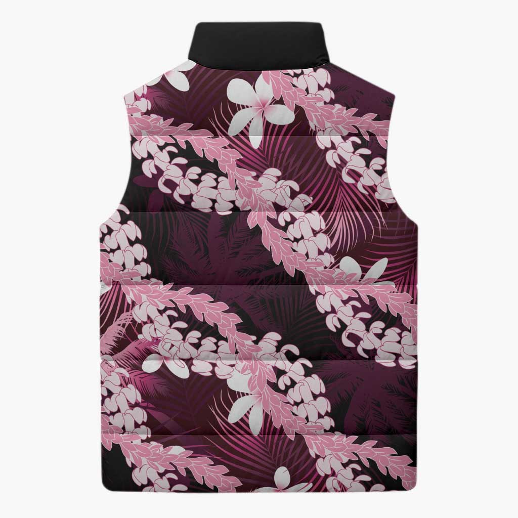Puakenikeni Maile Lei Sleeveless Puffer Jacket Frangipani Pink Tropical Leaves LT01 - Polynesian Pride