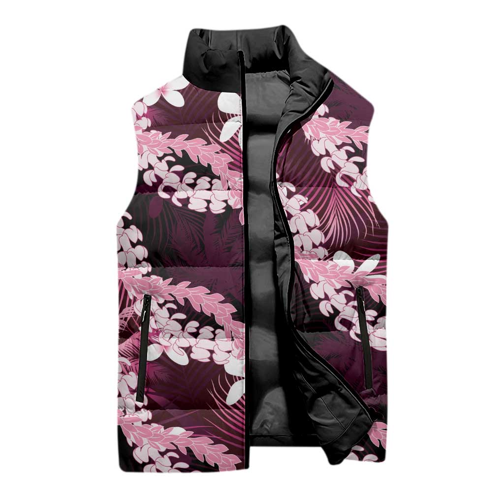 Puakenikeni Maile Lei Sleeveless Puffer Jacket Frangipani Pink Tropical Leaves LT01 - Polynesian Pride