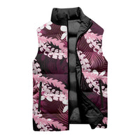 Puakenikeni Maile Lei Sleeveless Puffer Jacket Frangipani Pink Tropical Leaves LT01 - Polynesian Pride