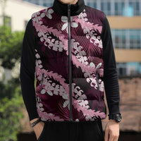 Puakenikeni Maile Lei Sleeveless Puffer Jacket Frangipani Pink Tropical Leaves LT01 - Polynesian Pride