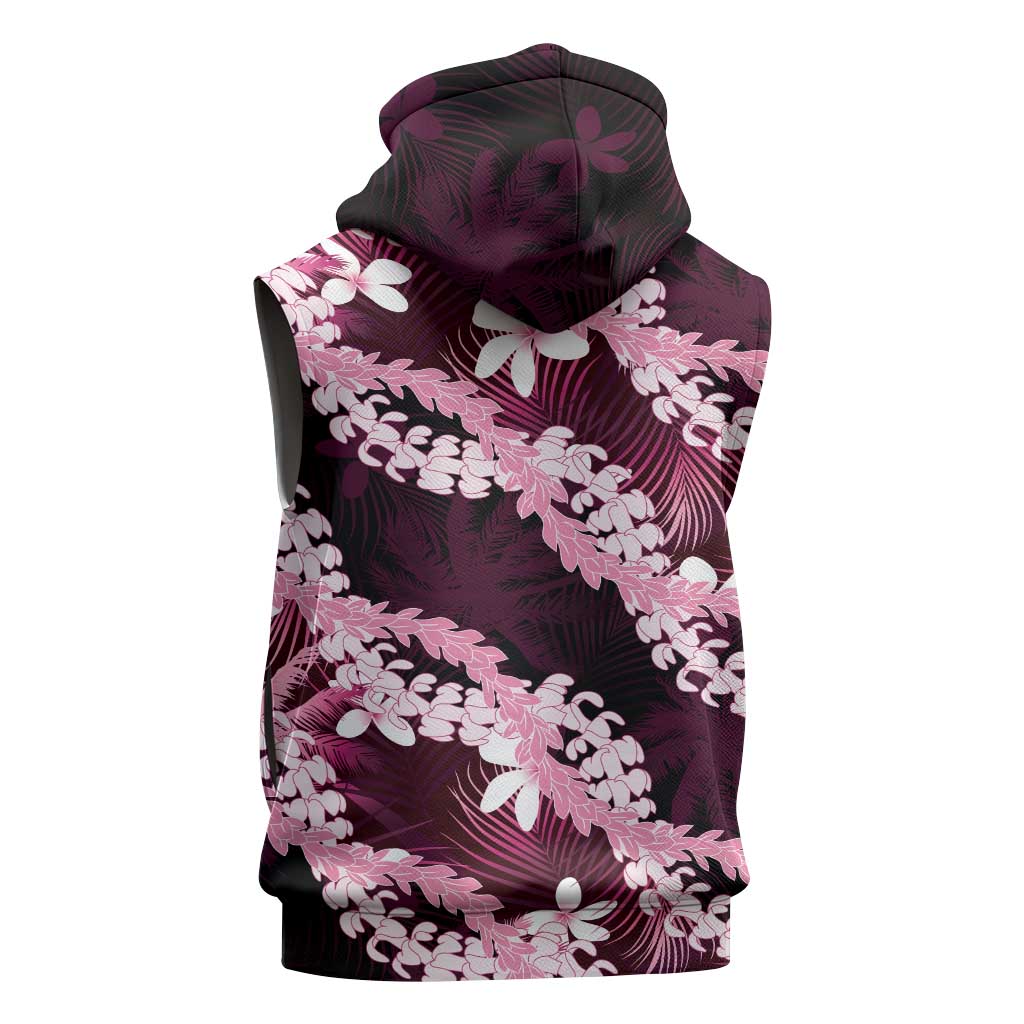 Puakenikeni Maile Lei Sleeveless Zip Hoodie Frangipani Pink Tropical Leaves LT01 - Polynesian Pride