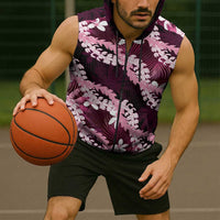 Puakenikeni Maile Lei Sleeveless Zip Hoodie Frangipani Pink Tropical Leaves LT01 - Polynesian Pride
