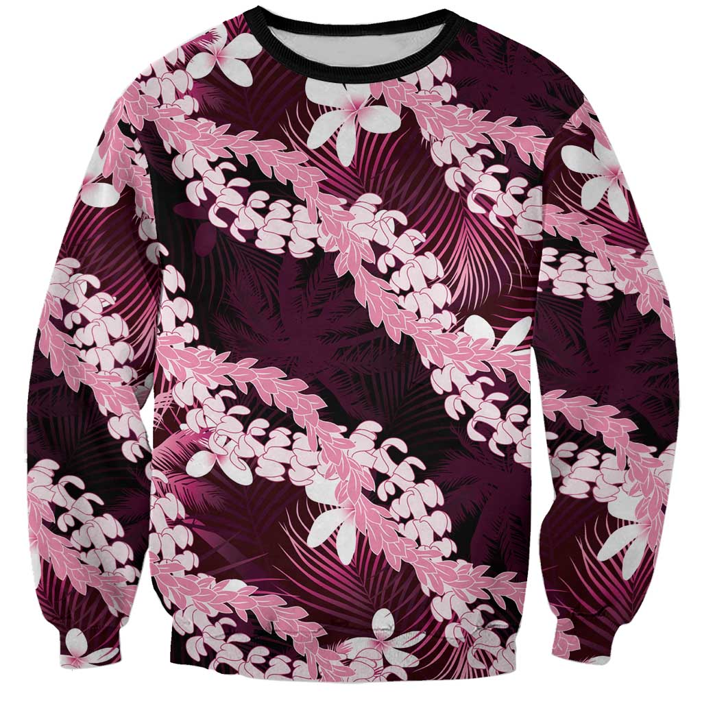 Puakenikeni Maile Lei Sweatshirt Frangipani Pink Tropical Leaves