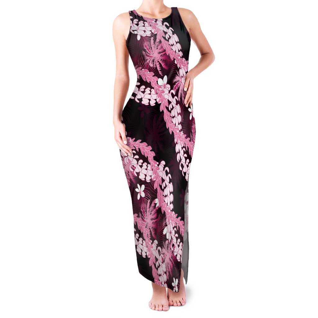 Puakenikeni Maile Lei Tank Maxi Dress Frangipani Pink Tropical Leaves LT01 Women Pink - Polynesian Pride