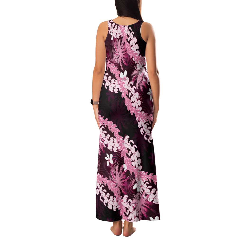 Puakenikeni Maile Lei Tank Maxi Dress Frangipani Pink Tropical Leaves LT01 - Polynesian Pride