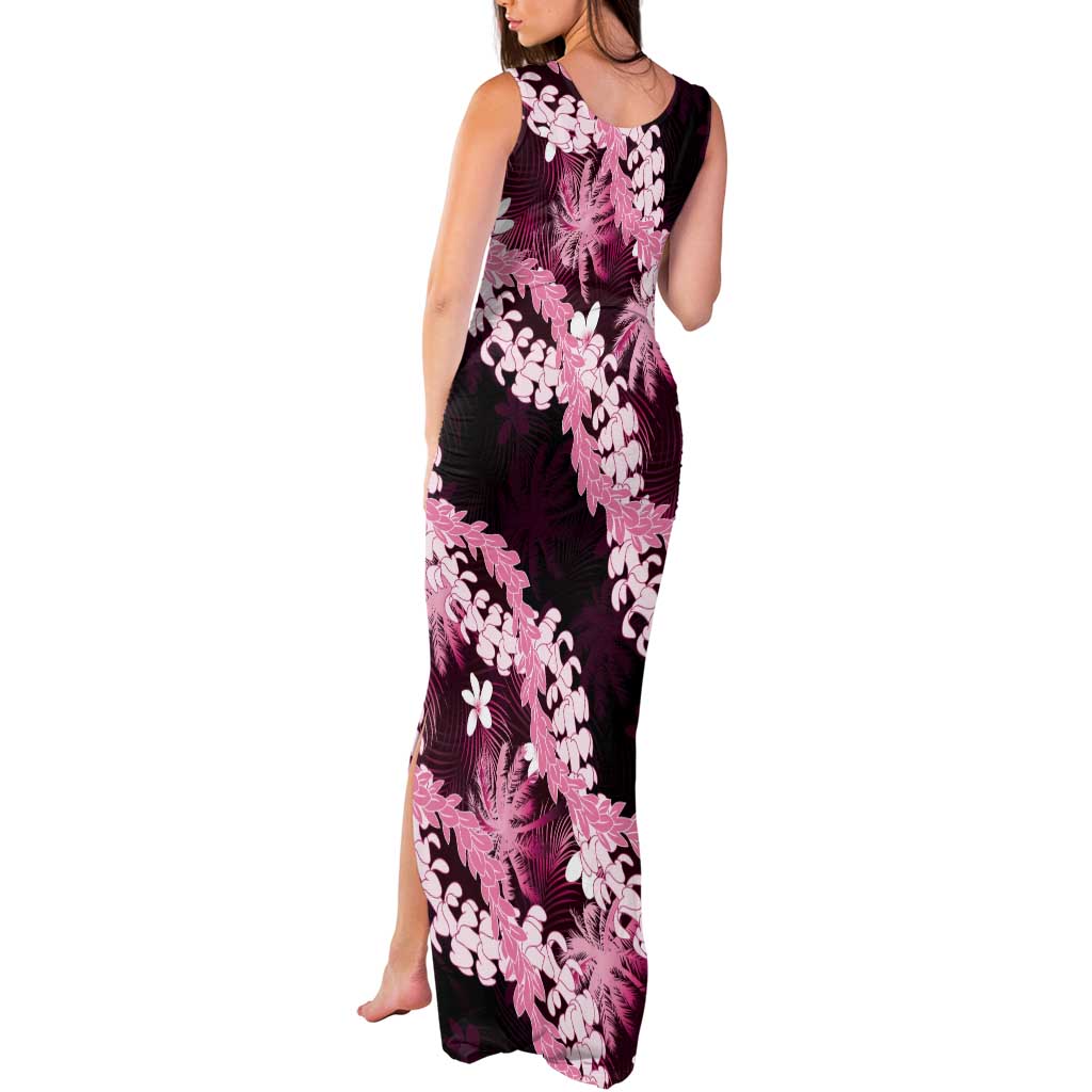 Puakenikeni Maile Lei Tank Maxi Dress Frangipani Pink Tropical Leaves LT01 - Polynesian Pride