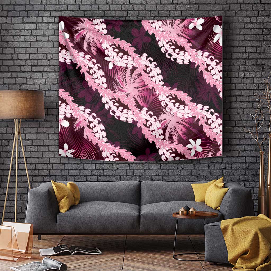 Puakenikeni Maile Lei Tapestry Frangipani Pink Tropical Leaves