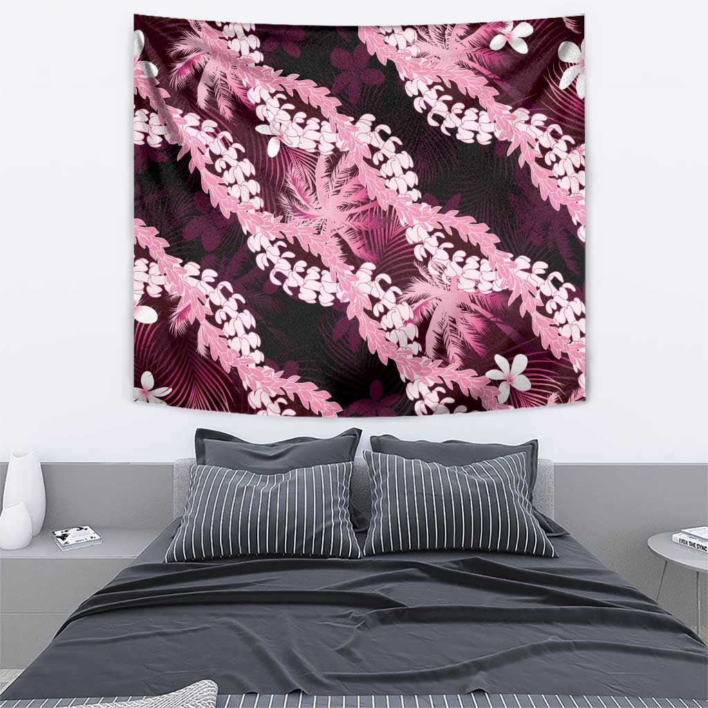 Puakenikeni Maile Lei Tapestry Frangipani Pink Tropical Leaves