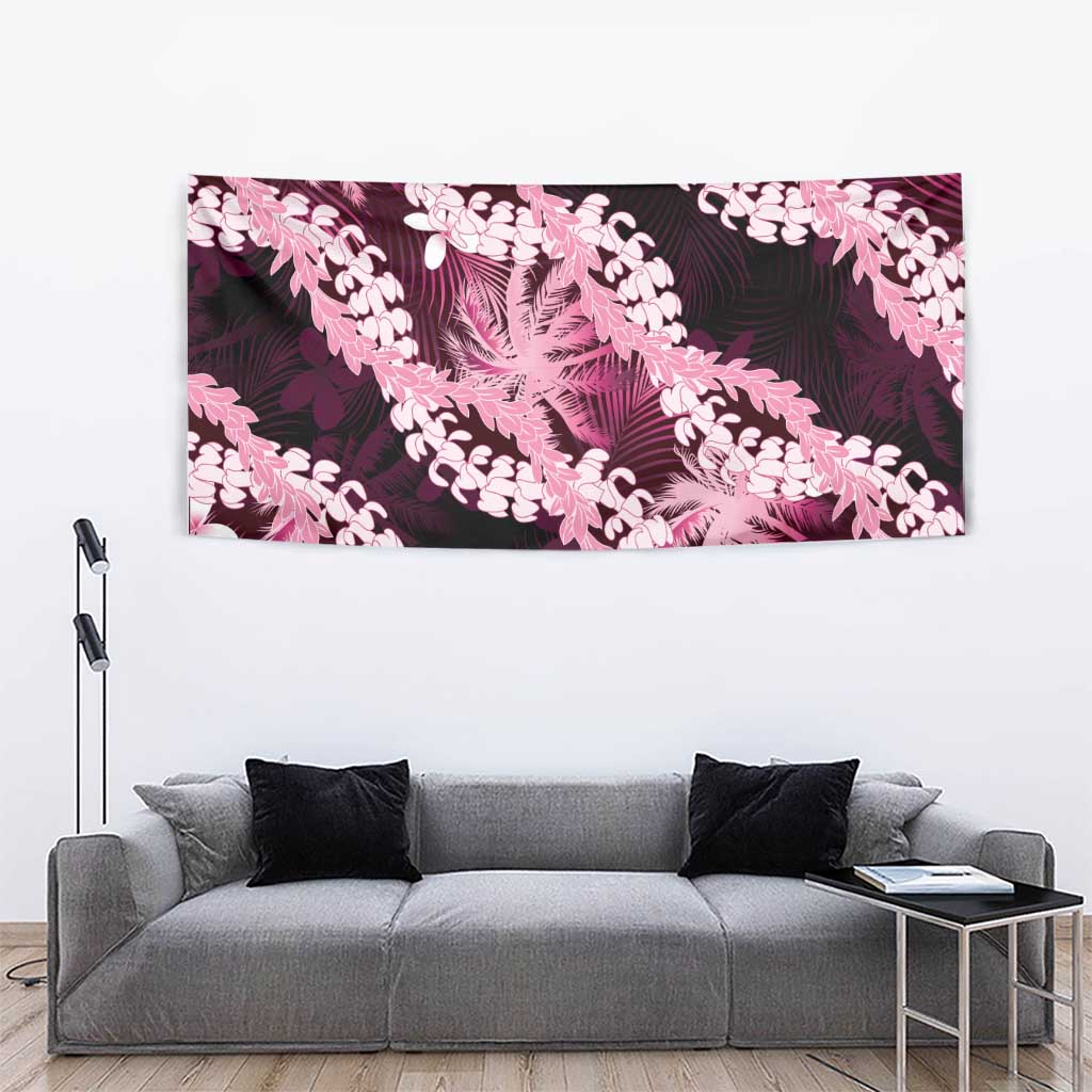 Puakenikeni Maile Lei Tapestry Frangipani Pink Tropical Leaves