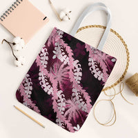 Puakenikeni Maile Lei Tote Bag Frangipani Pink Tropical Leaves