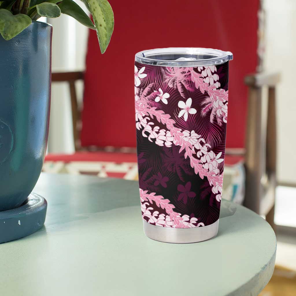 Puakenikeni Maile Lei Tumbler Cup Frangipani Pink Tropical Leaves