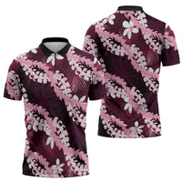 Puakenikeni Maile Lei Zipper Polo Shirt Frangipani Pink Tropical Leaves LT01 - Polynesian Pride