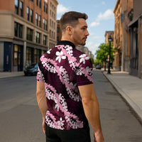 Puakenikeni Maile Lei Zipper Polo Shirt Frangipani Pink Tropical Leaves LT01 - Polynesian Pride