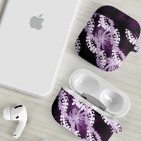 Puakenikeni Maile Lei AirPods Case Frangipani Purple Tropical Leaves