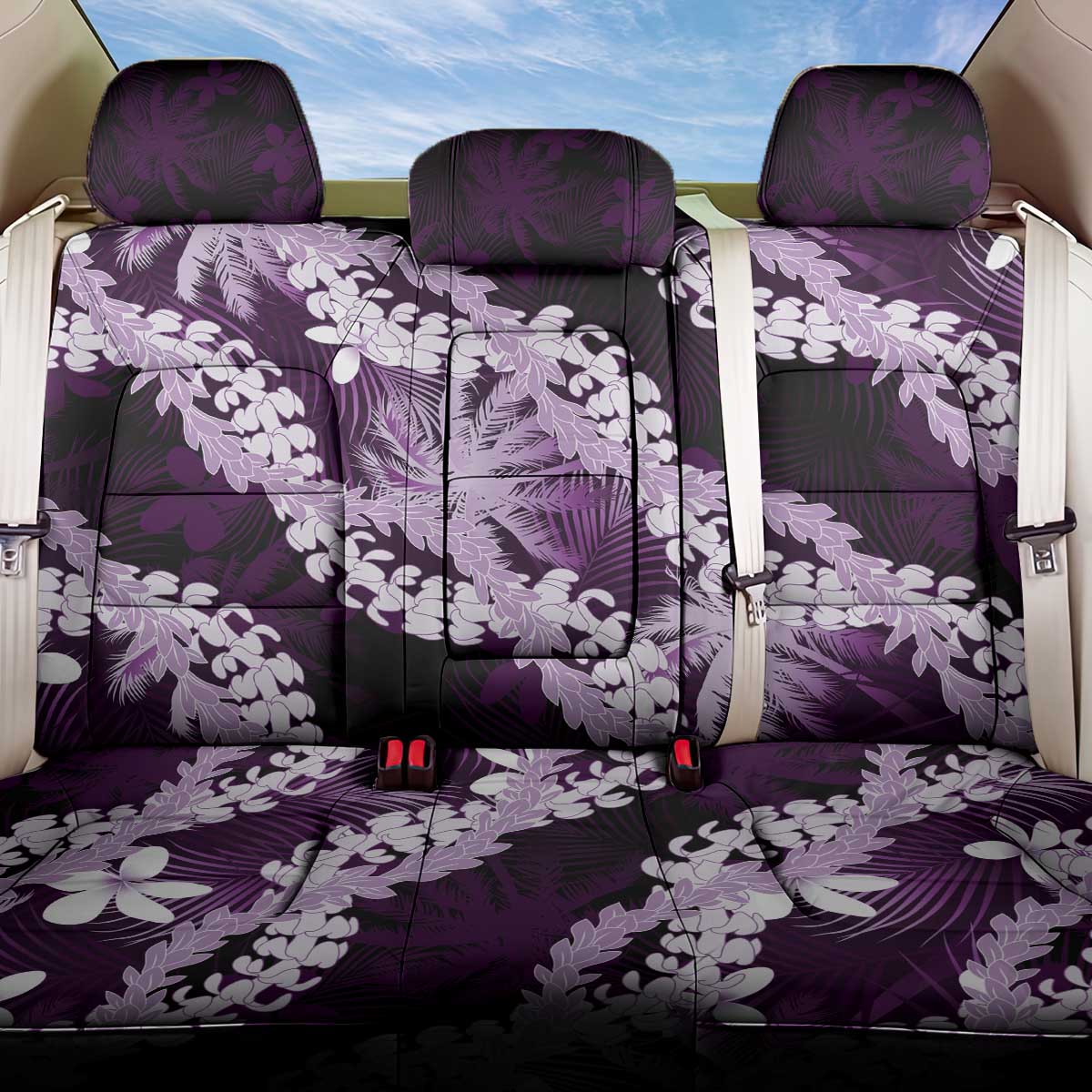 Puakenikeni Maile Lei Back Car Seat Cover Frangipani Purple Tropical Leaves LT01 One Size Purple - Polynesian Pride