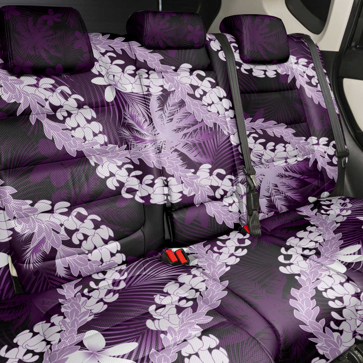 Puakenikeni Maile Lei Back Car Seat Cover Frangipani Purple Tropical Leaves LT01 - Polynesian Pride