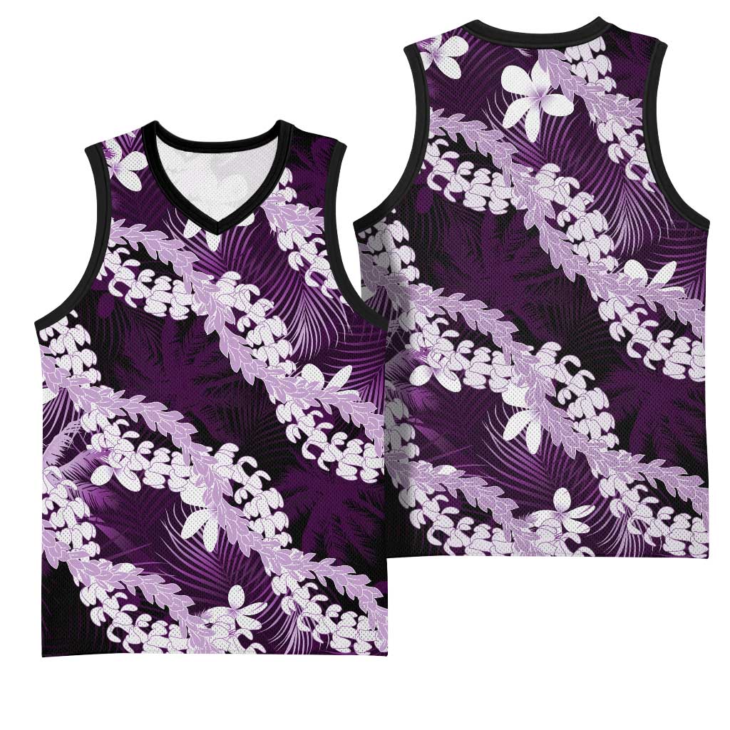 Puakenikeni Maile Lei Basketball Jersey Frangipani Purple Tropical Leaves LT01 - Polynesian Pride