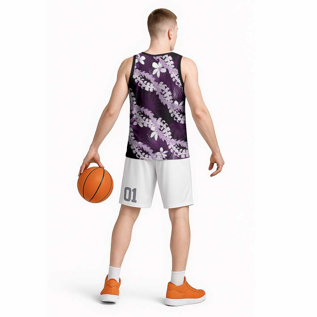 Puakenikeni Maile Lei Basketball Jersey Frangipani Purple Tropical Leaves LT01 - Polynesian Pride