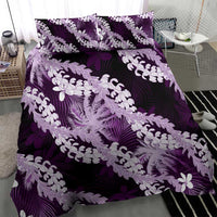 Puakenikeni Maile Lei Bedding Set Frangipani Purple Tropical Leaves
