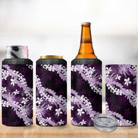 Puakenikeni Maile Lei 4 in 1 Can Cooler Tumbler Frangipani Purple Tropical Leaves LT01 - Polynesian Pride