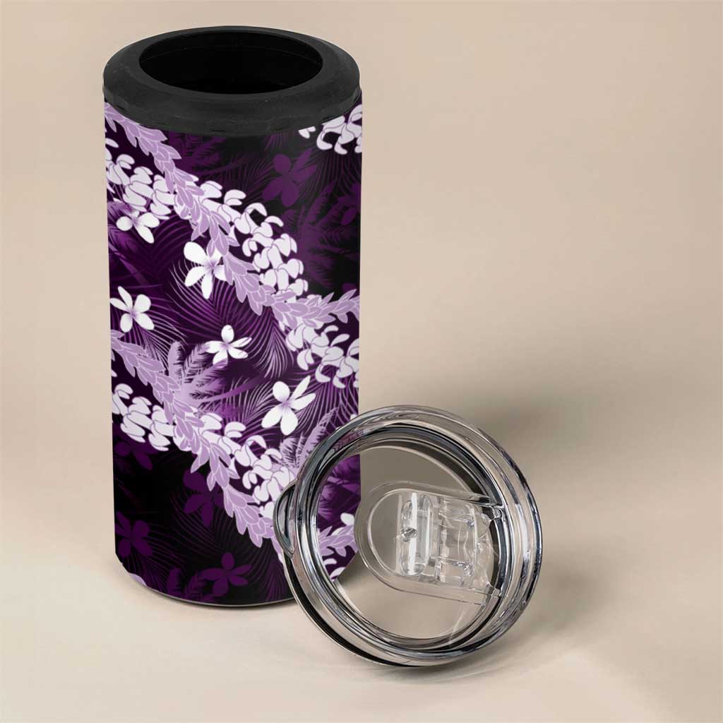 Puakenikeni Maile Lei 4 in 1 Can Cooler Tumbler Frangipani Purple Tropical Leaves LT01 - Polynesian Pride