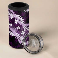 Puakenikeni Maile Lei 4 in 1 Can Cooler Tumbler Frangipani Purple Tropical Leaves LT01 - Polynesian Pride