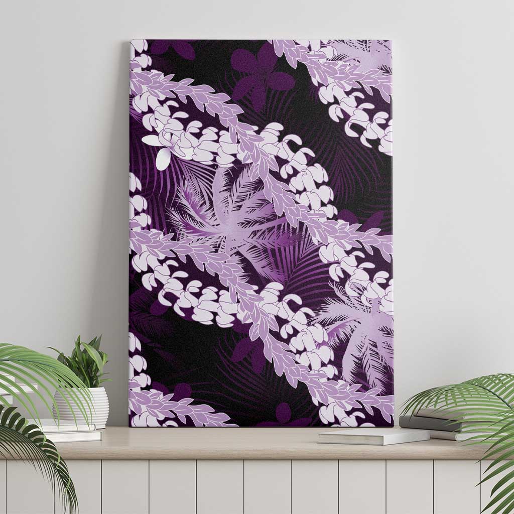 Puakenikeni Maile Lei Canvas Wall Art Frangipani Purple Tropical Leaves